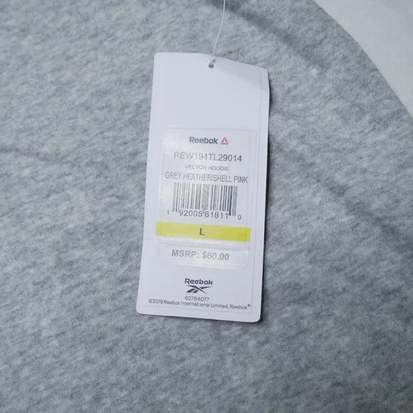 Reebok Vector Crossfit Fleece Hoodie Sweatshirt Womens Size L Gray Pink Metcon - Picture 4 of 7